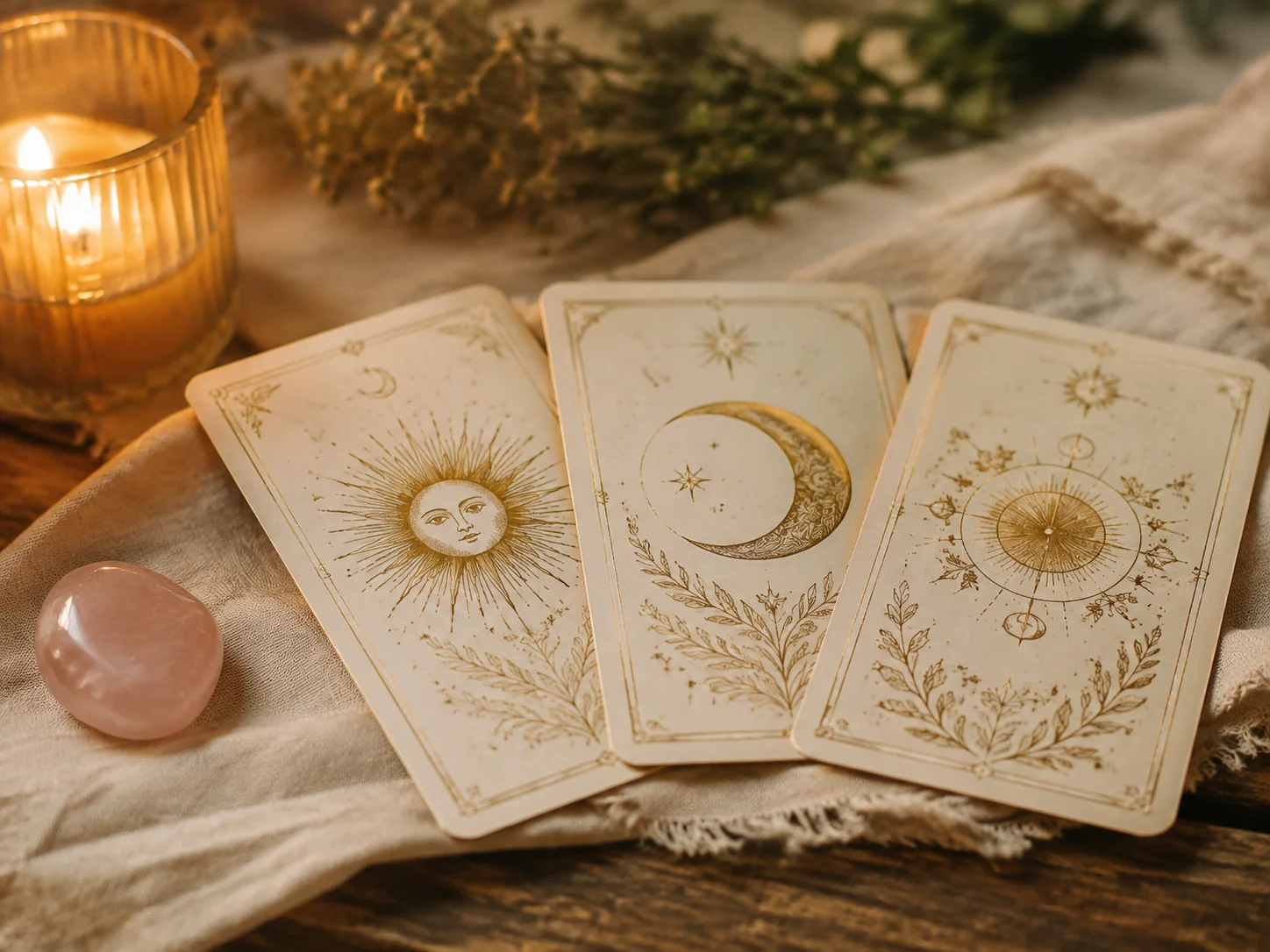 Cartes de tarot dans une ambiance douce et lumineuse