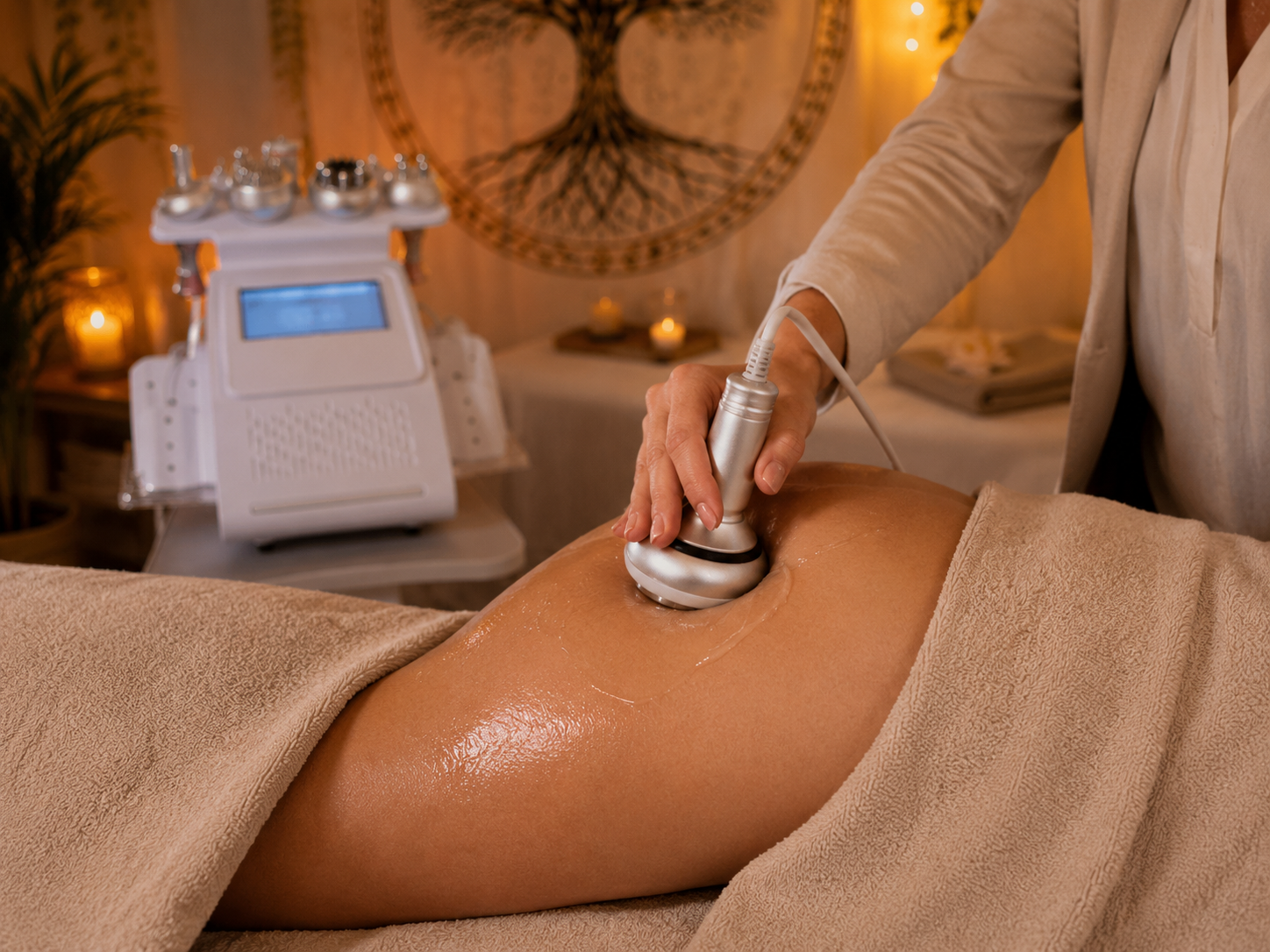 Application de l’appareil minceur par cavitation et lipolaser sur la cuisse